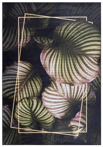 Mazovia Modern Designer - Teppich mit Monstera Blattmuster - Waschbar rutschfest Kurzflor - Weich Teppich für Wohnzimmer - Fußbodenheizung geeignet - Grün 140 x 200 cm von Mazovia