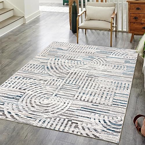 Mazovia Modern Geometrisch Designer Teppich - Kurzflor - Weich Teppich für Wohnzimmer, Esszimmer - ÖKO-TEX Wohnzimmerteppich - Teppiche Blau Grau 120 x 170 cm von Mazovia