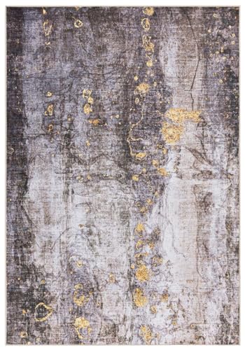 Mazovia Modern Teppich - Abstraktes Vintage Designer Teppich - Waschbar rutschfest Kurzflor - Weich Teppich für Wohnzimmer - Fußbodenheizung geeignet - Beige Grau 140 x 200 cm von Mazovia