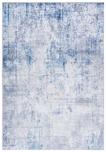 Mazovia Modern Teppich - Abstraktes Vintage Designer Teppich - Waschbar rutschfest Kurzflor - Weich Teppich für Wohnzimmer - Fußbodenheizung geeignet - Blau Grau 80 x 150 cm von Mazovia