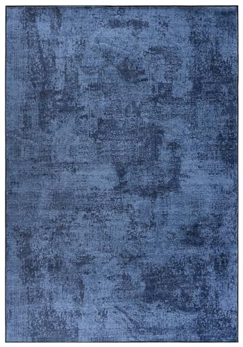 Mazovia Modern Teppich - Abstraktes Vintage Designer Teppich - Waschbar rutschfest Kurzflor - Weich Teppich für Wohnzimmer - Fußbodenheizung geeignet - Blau Navy 120 x 170 cm von Mazovia