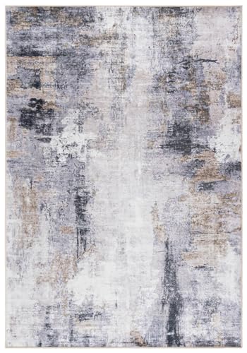 Mazovia Modern Teppich - Abstraktes Vintage Designer Teppich - Waschbar rutschfest Kurzflor - Weich Teppich für Wohnzimmer - Fußbodenheizung geeignet - Grau Beige 120 x 170 cm von Mazovia