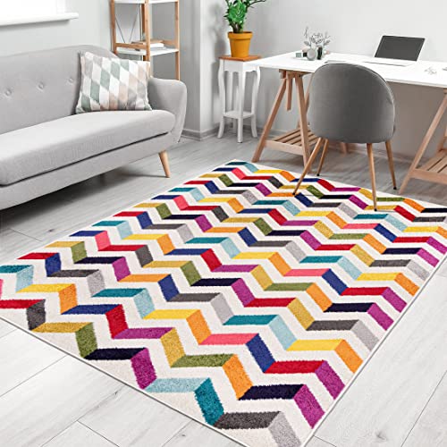 Mazovia Modern Teppich - Chevron Zickzack Geometrischen Muster - Weich Teppich für Wohnzimmer, Schlafzimmer, Esszimmer - ÖKO-TEX Wohnzimmerteppich – Kurzflorteppich - Bunt Mehrfarbig 120 x 170 cm von Mazovia