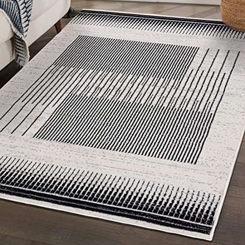 Mazovia Modern Teppich - Kurzflor Geometrisches Muster - Weich Teppich für Wohnzimmer, Schlafzimmer, Esszimmer - ÖKO-TEX Wohnzimmerteppich – Teppiche Creme Schwarz 120 x 170 cm von Mazovia