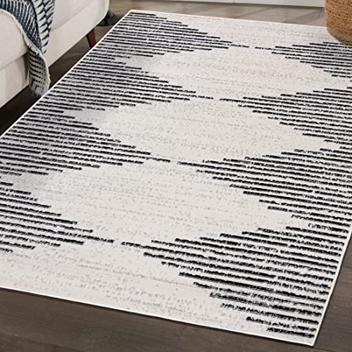 Mazovia Modern Teppich - Kurzflor Geometrisches Muster - Weich Teppich für Wohnzimmer, Schlafzimmer, Esszimmer - ÖKO-TEX Wohnzimmerteppich – Teppiche Creme Schwarz 140 x 200 cm von Mazovia