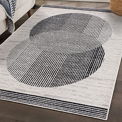 Mazovia Modern Teppich - Kurzflor Geometrisches Muster - Weich Teppich für Wohnzimmer, Schlafzimmer, Esszimmer - ÖKO-TEX Wohnzimmerteppich – Teppiche Creme Schwarz 140 x 200 cm von Mazovia