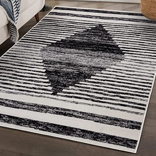 Mazovia Modern Teppich - Kurzflor Geometrisches Muster - Weich Teppich für Wohnzimmer, Schlafzimmer, Esszimmer - ÖKO-TEX Wohnzimmerteppich – Teppiche Creme Schwarz 80 x 150 cm von Mazovia