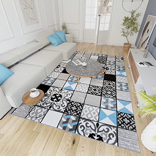 Mazovia Modern Teppich - Kurzflor - Teppich für Wohnzimmer, Schlafzimmer, Esszimmer - ÖKO-TEX Wohnzimmerteppich, Robust und pflegeleicht, Niedrige Florhöhe - Grau Blau 130 x 190 cm von Mazovia