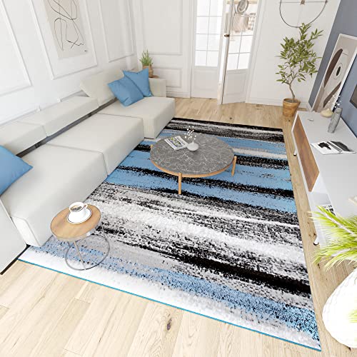 Mazovia Modern Teppich - Kurzflor - Teppich für Wohnzimmer, Schlafzimmer, Esszimmer - ÖKO-TEX Wohnzimmerteppich, Robust und pflegeleicht, Niedrige Florhöhe - Grau Blau 140 x 200 cm von Mazovia