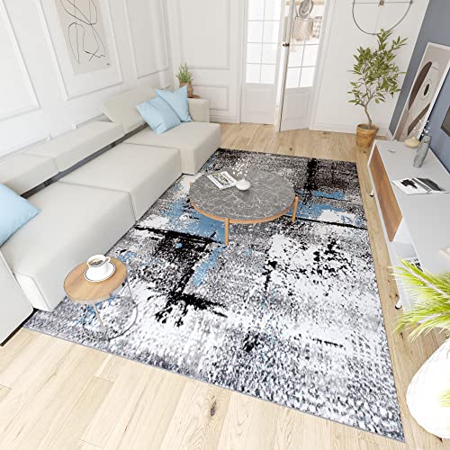 Mazovia Modern Teppich - Kurzflor - Teppich für Wohnzimmer, Schlafzimmer, Esszimmer - ÖKO-TEX Wohnzimmerteppich, Robust und pflegeleicht, Niedrige Florhöhe - Grau Blau 220 x 300 cm von Mazovia