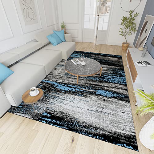 Mazovia Modern Teppich - Kurzflor - Teppich für Wohnzimmer, Schlafzimmer, Esszimmer - ÖKO-TEX Wohnzimmerteppich, Robust und pflegeleicht, Niedrige Florhöhe - Grau Blau 300 x 400 cm von Mazovia