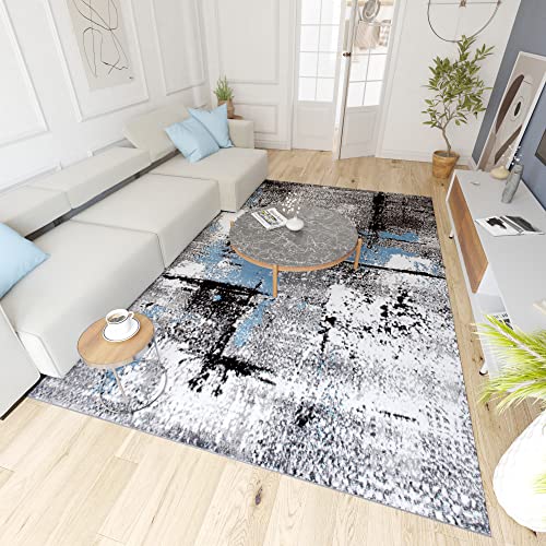Mazovia Modern Teppich - Kurzflor - Teppich für Wohnzimmer, Schlafzimmer, Esszimmer - ÖKO-TEX Wohnzimmerteppich, Robust und pflegeleicht, Niedrige Florhöhe - Grau Blau 80 x 150 cm von Mazovia