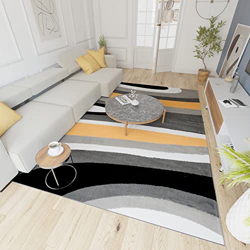 Mazovia Modern Teppich - Kurzflor - Teppich für Wohnzimmer, Schlafzimmer, Esszimmer - ÖKO-TEX Wohnzimmerteppich, Robust und pflegeleicht, Niedrige Florhöhe - Grau Gelb 250 x 300 cm von Mazovia