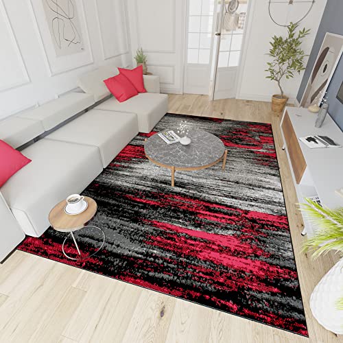 Mazovia Modern Teppich - Kurzflor - Teppich für Wohnzimmer, Schlafzimmer, Esszimmer - ÖKO-TEX Wohnzimmerteppich, Robust und pflegeleicht, Niedrige Florhöhe - Grau Rot 200 x 200 cm von Mazovia