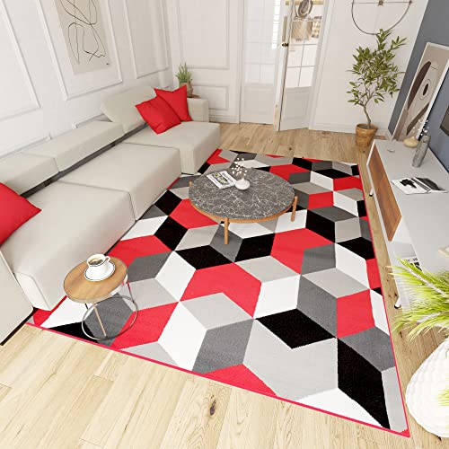 Mazovia Modern Teppich - Kurzflor - Teppich für Wohnzimmer, Schlafzimmer, Esszimmer - ÖKO-TEX Wohnzimmerteppich, Robust und pflegeleicht, Niedrige Florhöhe - Grau Rot 200 x 300 cm von Mazovia