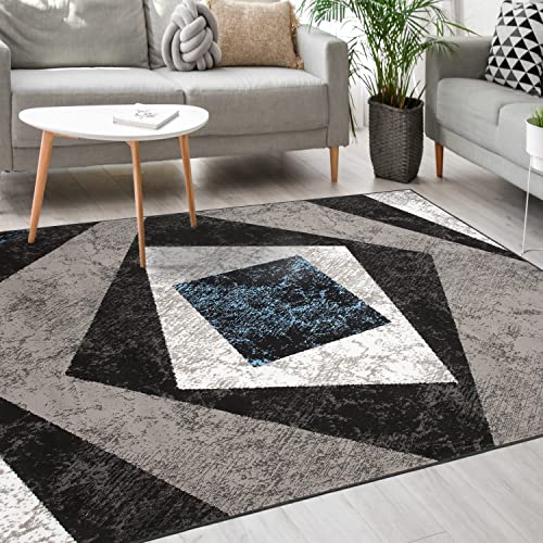 Mazovia Modern Teppich - Kurzflor - Teppich für Wohnzimmer, Schlafzimmer, Esszimmer - ÖKO-TEX Wohnzimmerteppich, Robust und pflegeleicht, Niedrige Florhöhe – Teppiche - grau blau 160 x 220 cm von Mazovia