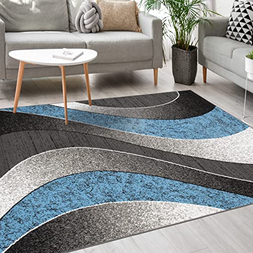 Mazovia Modern Teppich - Kurzflor - Teppich für Wohnzimmer, Schlafzimmer, Esszimmer - ÖKO-TEX Wohnzimmerteppich, Robust und pflegeleicht, Niedrige Florhöhe – Teppiche - grau blau 80 x 150 cm von Mazovia