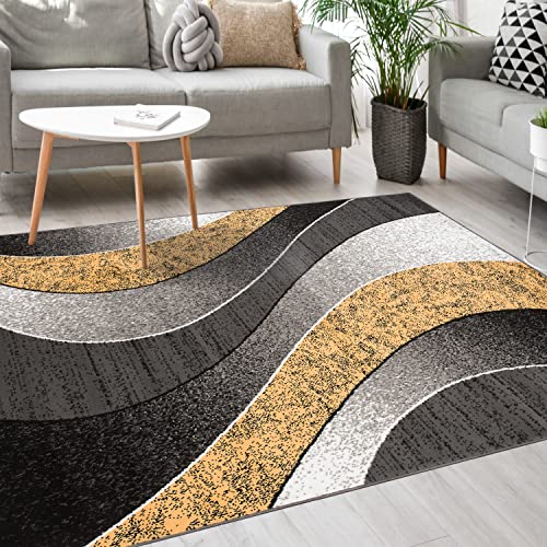 Mazovia Modern Teppich - Kurzflor - Teppich für Wohnzimmer, Schlafzimmer, Esszimmer - ÖKO-TEX Wohnzimmerteppich, Robust und pflegeleicht, Niedrige Florhöhe – Teppiche - grau gelb 140 x 200 cm von Mazovia