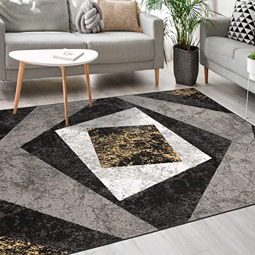 Mazovia Modern Teppich - Kurzflor - Teppich für Wohnzimmer, Schlafzimmer, Esszimmer - ÖKO-TEX Wohnzimmerteppich, Robust und pflegeleicht, Niedrige Florhöhe – Teppiche - grau gelb 140 x 200 cm von Mazovia