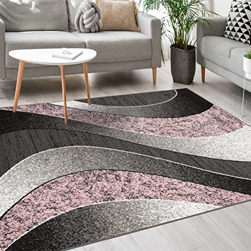 Mazovia Modern Teppich - Kurzflor - Teppich für Wohnzimmer, Schlafzimmer, Esszimmer - ÖKO-TEX Wohnzimmerteppich, Robust und pflegeleicht, Niedrige Florhöhe – Teppiche - grau rosa 160 x 220 cm von Mazovia