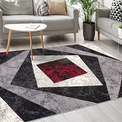 Mazovia Modern Teppich - Kurzflor - Teppich für Wohnzimmer, Schlafzimmer, Esszimmer - ÖKO-TEX Wohnzimmerteppich, Robust und pflegeleicht, Niedrige Florhöhe – Teppiche - grau rot 160 x 230 cm von Mazovia