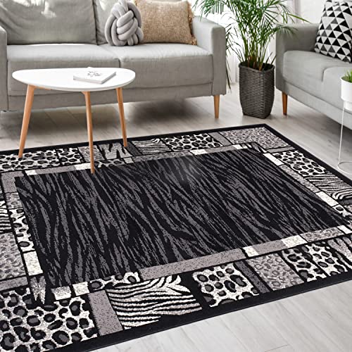 Mazovia Modern Teppich - Kurzflor - Teppich für Wohnzimmer, Schlafzimmer, Esszimmer - ÖKO-TEX Wohnzimmerteppich, Robust und pflegeleicht, Niedrige Florhöhe – Teppiche - grau schwarz 180 x 250 cm von Mazovia