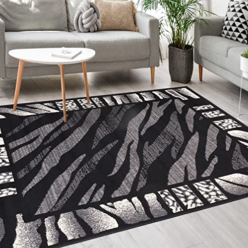 Mazovia Modern Teppich - Kurzflor - Teppich für Wohnzimmer, Schlafzimmer, Esszimmer - ÖKO-TEX Wohnzimmerteppich, Robust und pflegeleicht, Niedrige Florhöhe – Teppiche - grau schwarz 250 x 350 cm von Mazovia