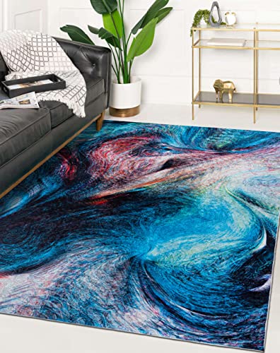 Mazovia Modern Teppich - Kurzflor Waschbar - Weich Teppich für Wohnzimmer, Schlafzimmer, Esszimmer – Teppiche Abstrakt - Bunt Blau 120 x 170 cm von Mazovia