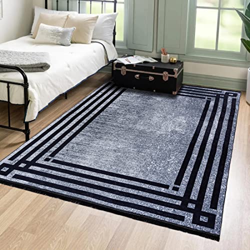 Mazovia Modern Teppich - Kurzflor Waschbar - Weich Teppich für Wohnzimmer, Schlafzimmer, Esszimmer – Teppiche Bordüre - Grau 140 x 200 cm von Mazovia