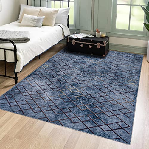 Mazovia Modern Teppich - Kurzflor Waschbar - Weich Teppich für Wohnzimmer, Schlafzimmer, Esszimmer – Teppiche Geometrisch - Blau 140 x 200 cm von Mazovia