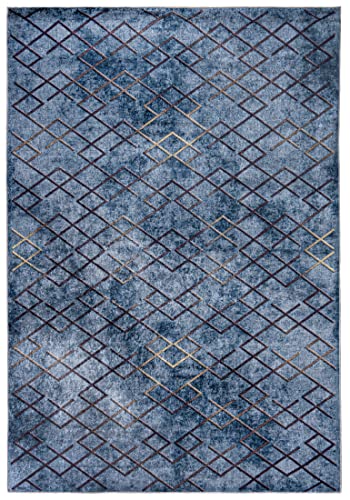 Mazovia Modern Teppich - Kurzflor Waschbar - Weich Teppich für Wohnzimmer, Schlafzimmer, Esszimmer – Teppiche Geometrisch - Blau 200 x 300 cm von Mazovia