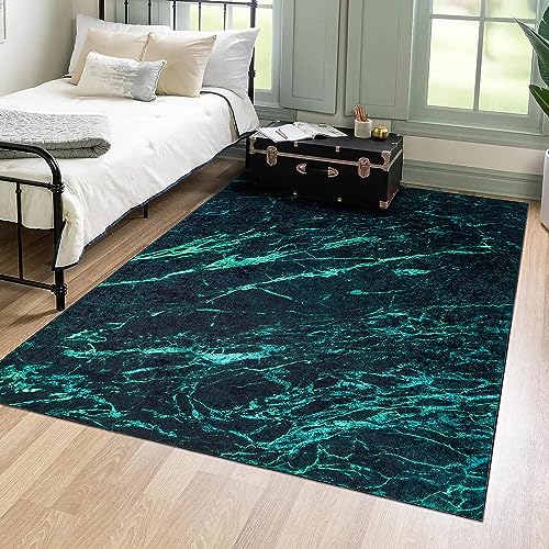 Mazovia Modern Teppich - Kurzflor Waschbar - Weich Teppich für Wohnzimmer, Schlafzimmer, Esszimmer – Teppiche Marmor Abstrakt Muster - Flaschengrün Grün 80 x 150 cm von Mazovia