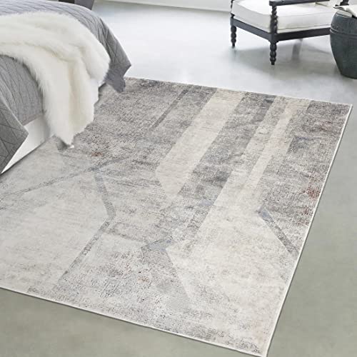 Mazovia Modern Teppich - Vintage Abstract Muster - Weich Teppich für Wohnzimmer, Schlafzimmer, Esszimmer - ÖKO-TEX Wohnzimmerteppich Shrink Polyester – Kurzflorteppich Grau Beige 120 x 170 cm von Mazovia