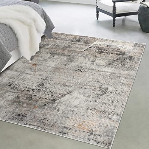 Mazovia Modern Teppich - Vintage Abstract Muster - Weich Teppich für Wohnzimmer, Schlafzimmer, Esszimmer - ÖKO-TEX Wohnzimmerteppich Shrink Polyester – Kurzflorteppich Grau Beige 160 x 230 cm von Mazovia