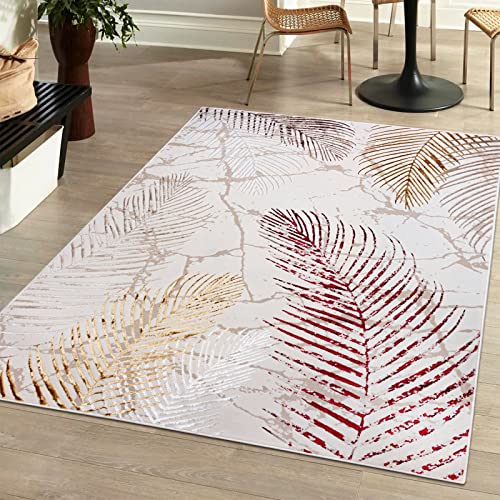 Mazovia Modern Teppich Wohnzimmer, Kurzflor elegant glänzender - Abstrakt Design - Wohnzimmerteppich in Beige Creme mit Gold 160 x 230 cm von Mazovia