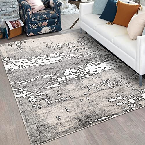 Mazovia Modern Teppich Wohnzimmer, Kurzflor elegant glänzender - Abstrakt Design - Wohnzimmerteppich in Beige Grau 140 x 200 cm von Mazovia