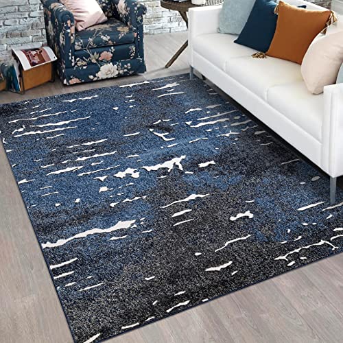 Mazovia Modern Teppich Wohnzimmer, Kurzflor elegant glänzender - Abstrakt Design - Wohnzimmerteppich in Blau Marineblau 160 x 220 cm von Mazovia