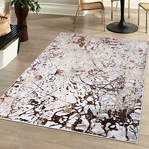 Mazovia Modern Teppich Wohnzimmer, Kurzflor elegant glänzender - Abstrakt Marmor Design - Wohnzimmerteppich in Beige Creme mit Gold 160 x 230 cm von Mazovia