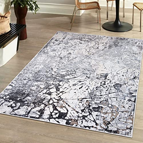 Mazovia Modern Teppich Wohnzimmer, Kurzflor elegant glänzender - Abstrakt Marmor Design - Wohnzimmerteppich in Grau 160 x 230 cm von Mazovia