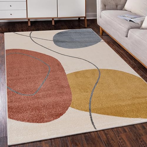 Mazovia Modern Teppich mit geometrischem Muster - Kurzflor - Minimalistisch Design - Weich Teppich für Wohnzimmer - ÖKO-TEX Wohnzimmerteppich - Beige Creme 80 x 150 cm von Mazovia
