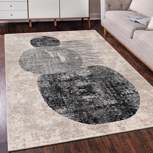 Mazovia Modern Teppich mit geometrischem Muster - Kurzflor - Minimalistisch Design - Weich Teppich für Wohnzimmer - ÖKO-TEX Wohnzimmerteppich - Beige Grau 120 x 170 cm von Mazovia
