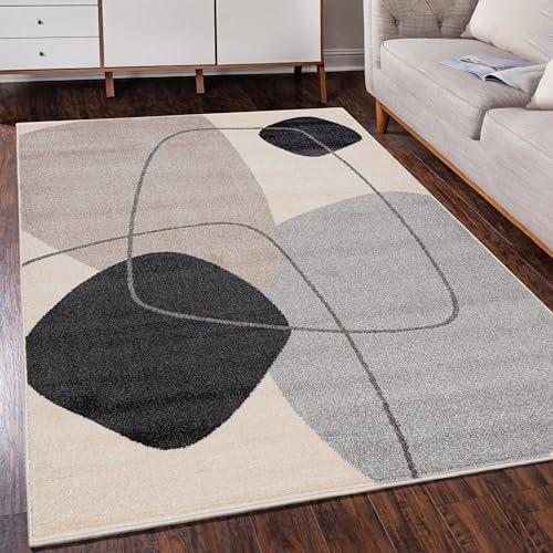 Mazovia Modern Teppich mit geometrischem Muster - Kurzflor - Minimalistisch Design - Weich Teppich für Wohnzimmer - ÖKO-TEX Wohnzimmerteppich - Beige Grau 140 x 200 cm von Mazovia