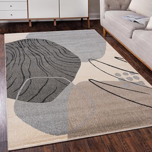 Mazovia Modern Teppich mit geometrischem Muster - Kurzflor - Minimalistisch Design - Weich Teppich für Wohnzimmer - ÖKO-TEX Wohnzimmerteppich - Beige Grau 180 x 250 cm von Mazovia