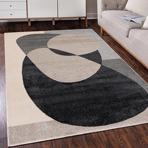Mazovia Modern Teppich mit geometrischem Muster - Kurzflor - Minimalistisch Design - Weich Teppich für Wohnzimmer - ÖKO-TEX Wohnzimmerteppich - Beige Grau 180 x 250 cm von Mazovia