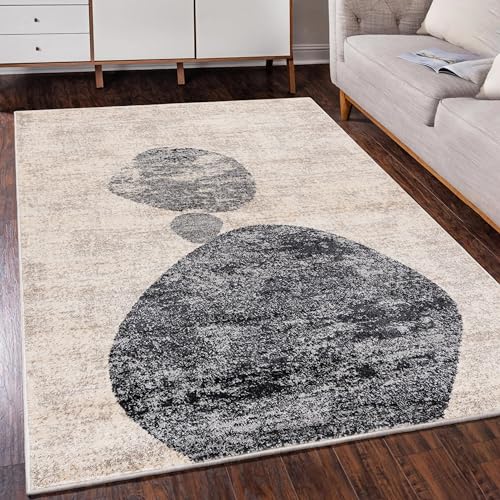 Mazovia Modern Teppich mit geometrischem Muster - Kurzflor - Minimalistisch Design - Weich Teppich für Wohnzimmer - ÖKO-TEX Wohnzimmerteppich - Beige Grau 200 x 300 cm von Mazovia