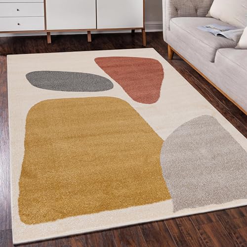 Mazovia Modern Teppich mit geometrischem Muster - Kurzflor - Minimalistisch Design - Weich Teppich für Wohnzimmer - ÖKO-TEX Wohnzimmerteppich - Creme 140 x 200 cm von Mazovia