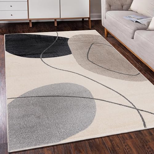 Mazovia Modern Teppich mit geometrischem Muster - Kurzflor - Minimalistisch Design - Weich Teppich für Wohnzimmer - ÖKO-TEX Wohnzimmerteppich - Creme Beige 120 x 170 cm von Mazovia