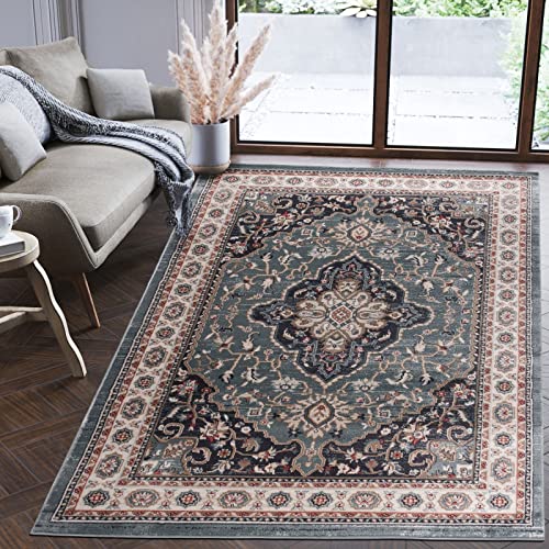 Mazovia Orientalisch Teppich - Traditioneller Teppich für Wohnzimmer, Esszimmer - Orient Teppiche Ornament - ÖKO-TEX Wohnzimmerteppich Blau Schwarz - 60 x 100 cm von Mazovia