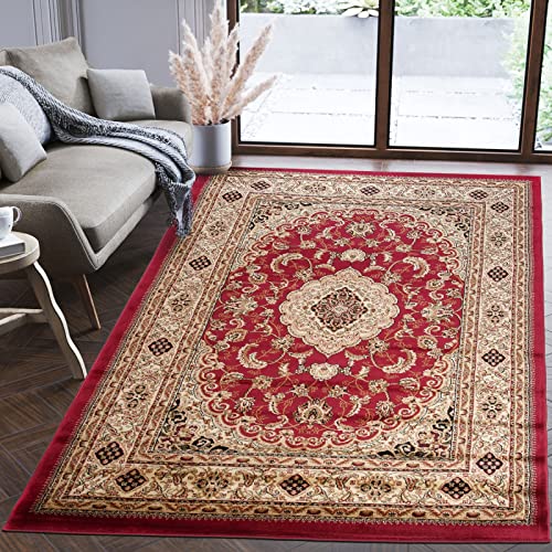 Mazovia Orientalisch Teppich - Traditioneller Teppich für Wohnzimmer, Esszimmer - Orient Teppiche Ornament - ÖKO-TEX Wohnzimmerteppich Rot Beige - 70 x 140 cm von Mazovia