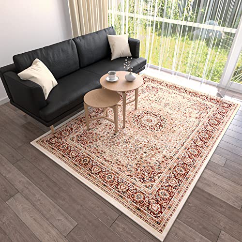 Mazovia Orientalisch Teppich - Traditioneller Teppich für Wohnzimmer, Esszimmer - Orient Teppiche Ornament - ÖKO-TEX Wohnzimmerteppich Rot Creme - 100 x 150 cm von Mazovia